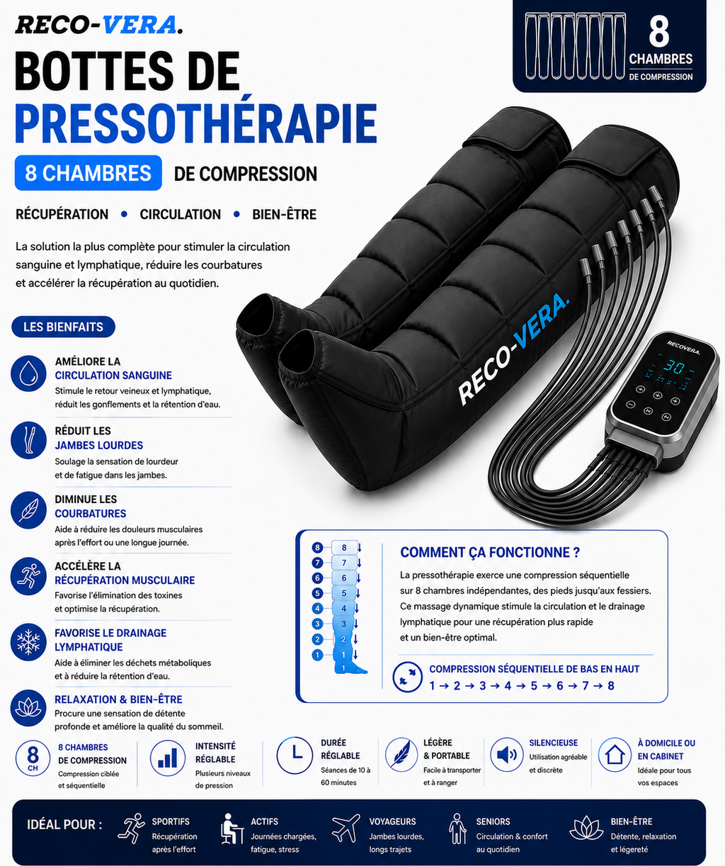 RECO-VERA Bottes de Massage par Compression 8 Chambres - Pack Complet